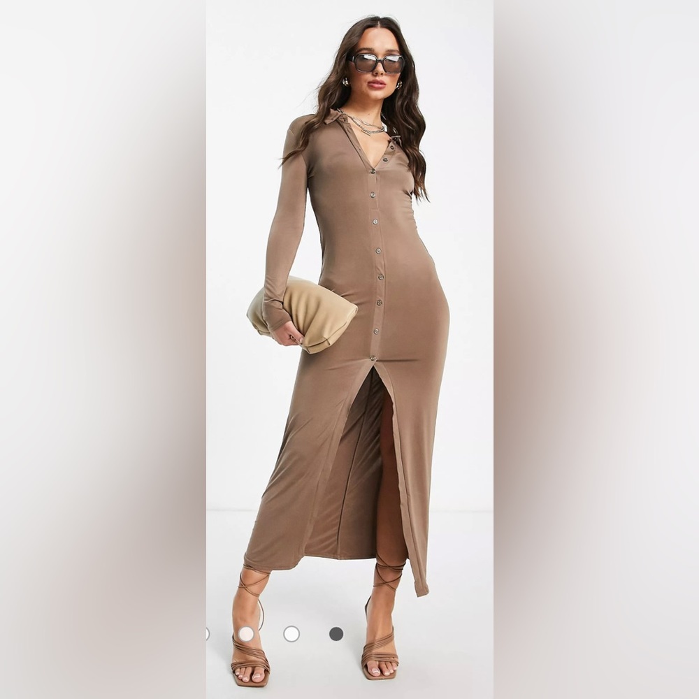 River Island Brown Button Detail Knitted Dress Size 6 NWT - Picture 7 of 15